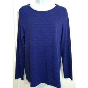 TALBOTS Medium Dark Blue Heather Cotton Stretch Scoop Neck Long Sleeve Knit Top